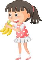 nettes Mädchen, das Banane auf weißem Hintergrund hält vektor