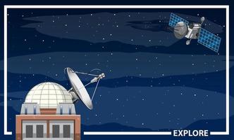 ein Planetarium mit Satelliten am Nachthimmel vektor