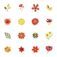 förpackning med platta skissartade ikoner av blommor vektor