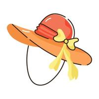 premium platt ikon av strandhatt i doodle stil vektor