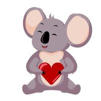 niedliches Koala-Hold-Herz isoliert auf weißem Hintergrund. Zeichentrickfigur liebend. vektor
