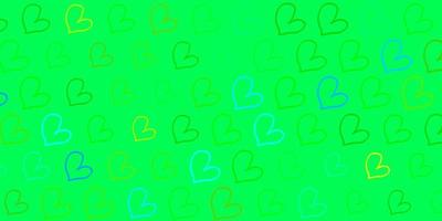 ljusblå, grön vektormall med doodle hjärtan. vektor