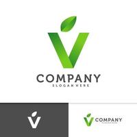 Anfangs-V mit Blatt-Logo-Vektorvorlage, kreative Natur-V-Logo-Designkonzepte vektor