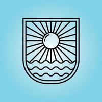 ocean sun wave badge logotyp ikon linjekonst design illustration vektor