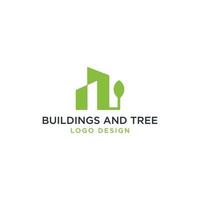 Gebäude und Baum-Logo-Design-Vektor vektor