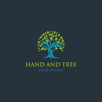 hand och träd vektor logotypdesign