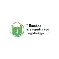 shoppingväska och bambu logotyp design med bokstaven t vektor