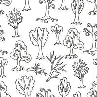 söta doodle seamless mönster med olika träd och grenar. handritad infinity skog bakgrund. tecknad skogsmark. det bästa för design, textil, tyg, omslagspapper, barn. vektor