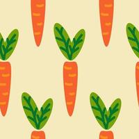 söta sömlösa mönster med morötter och blad. grönsak, gård bakgrund. vektor