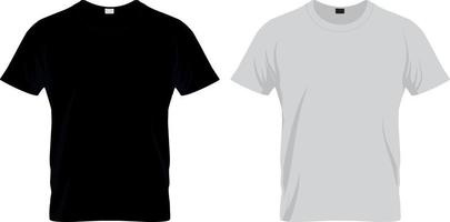 schwarz-weißes leeres T-Shirt-Kleidungsdesign. neue sportliche Unisex-Textilform mit U-Ausschnitt für Mann und Frau. Werbe- oder Anzeigenvorlage zum Thema Stoff und Mode vektor