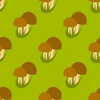 söta tecknade svampar med gräs i platt stil sömlösa mönster. skogsmark bakgrund. vektor