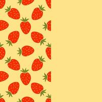 karte mit cartoon-roter erdbeere und leerem raum. nahtlose Grenze mit Erdbeerhintergrund. Obst-Hintergrund. vektor