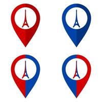Satz von Kartenzeigern. flaches Kartenmarkierungssymbol mit Eiffelturm-Symbol. Vektor-Illustration isoliert auf weißem Hintergrund vektor