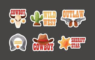 Wild-West-Cowboy-Doodle-Aufkleber-Sammlung vektor