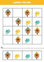 Lern-Sudoku-Spiel mit süßen Vögeln und Vogelhäuschen für Kinder. vektor