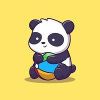 niedlicher panda spielt ball cartoon vektor symbol illustration. tierurlaub symbol konzept isoliert premium vektor. flacher Cartoon-Stil