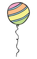 hand gezeichnete fliegende ballonillustration lokalisiert auf einem weißen hintergrund. Geburtstagsfeier-Ballon-Doodle. Feiertagscliparts. vektor