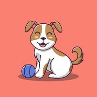 söt hund tecknad leker med en boll, vektor tecknad illustration, tecknad clipart