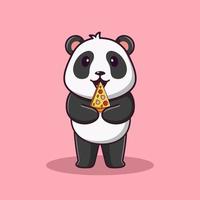 niedlicher Cartoon-Panda, der Pizza isst, Vektor-Cartoon-Illustration, Cartoon-Clipart