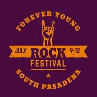 rockfestival, t-shirttryck, design med handhorn, populär rockkonsertgest, vektorillustration vektor