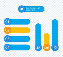 moderne Business-Infografik-Elemente, Schrittetiketten, 1 2 3 4, Diagramme, blau, orange vektor