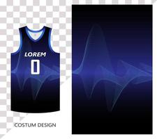 Basketball-Trikot-Muster-Design-Vorlage. schwarz-blauer Gradienten-Zusammenfassungshintergrund mit blauen Linienkunstwellen mit Schallwellen-Technologiekonzept. Design für Stoffmuster vektor
