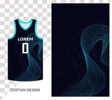 Basketball-Trikot-Muster-Design-Vorlage. dunkelblauer abstrakter hintergrund mit blauen linienkunstwellen mit schallwellentechnologiekonzept. Design für Stoffmuster