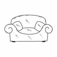 Sofa mit Kissen. Vektor-Doodle-Illustration. Wohnzimmermöbel. elementinnenraum für haus. vektor