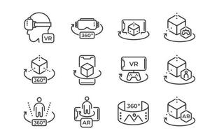 Monoline-Icon-Set für virtuelle Realität vektor