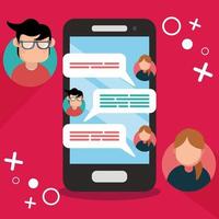 begreppet mobil chattkonversation av människor via smartphone. kan användas för att illustrera globalisering, anslutning, telefonsamtal eller sociala medier vektor