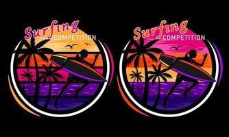 Sonnenuntergang Strand Laufen Surfen Frau Silhouette Print Shirt