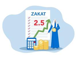 geschäftsmann zahlt zakat vom gewinn auf ramadan kareem konzept von zakat, fitrah im heiligen monat ramadan flache karikaturvektorillustration vektor