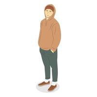 vektorillustration av en ung man som står och bär en hoodie i platt tecknad stil vektor