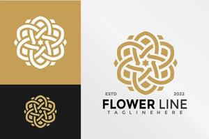 lyxig blomma linjekonst logotyp design vektor illustration mall