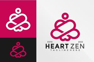 Herz-Zen-Yoga-Logo-Design-Vektor-Illustrationsvorlage vektor