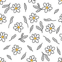 doodle seamless mönster med enkla blommor och blad. vektor