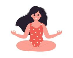 frau, die im badeanzug meditiert. gesunder lebensstil, yoga, entspannen, atmen vektor
