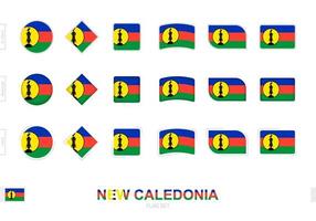 Nya Kaledoniens flagguppsättning, enkla flaggor från Nya Kaledonien med tre olika effekter. vektor