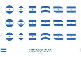 nicaragua flagga set, enkla flaggor från nicaragua med tre olika effekter. vektor