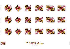 Maryland-Flaggensatz, einfache Flaggen von Maryland mit drei verschiedenen Effekten. vektor