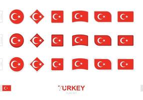 Türkei-Flaggen-Set, einfache Flaggen der Türkei mit drei verschiedenen Effekten. vektor