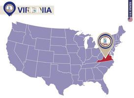 Virginia State auf der Karte der USA. Virginia-Flagge und Karte.