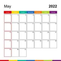 mai 2022 bunter wandkalender, woche beginnt am sonntag. vektor