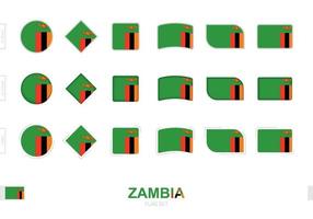 zambias flagga set, enkla flaggor från zambia med tre olika effekter. vektor