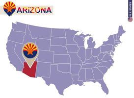 arizona state på usa karta. arizonas flagga och karta. vektor