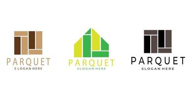 Satz von Parkett-Logo-Vektor-Illustration-Design, Holzparkett, alt, alt, retro
