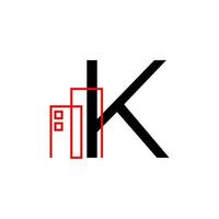 bokstaven k med byggnadsdekoration vektor logotyp designelement