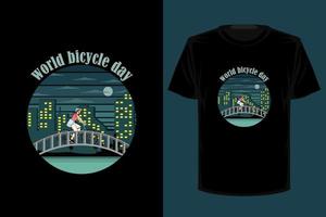 Weltfahrradtag Retro-Vintage-T-Shirt-Design vektor