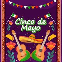 platt cinco de mayo semester med partikelelement gitarrbakgrund vektor