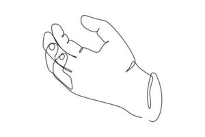 Handflächengeste am Handgelenk. andere Position der Finger. Zeichen und Symbol von Handgesten. einzelne durchgehende Zeichenlinie. hand gezeichnetes kunstgekritzel lokalisiert auf weißem hintergrund vektor
